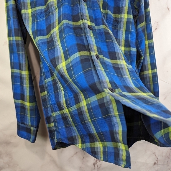 Eddie Bauer Shirt Mens Large Blue Green Plaid Button Up Travex Shacket Jacket - Picture 8 of 12
